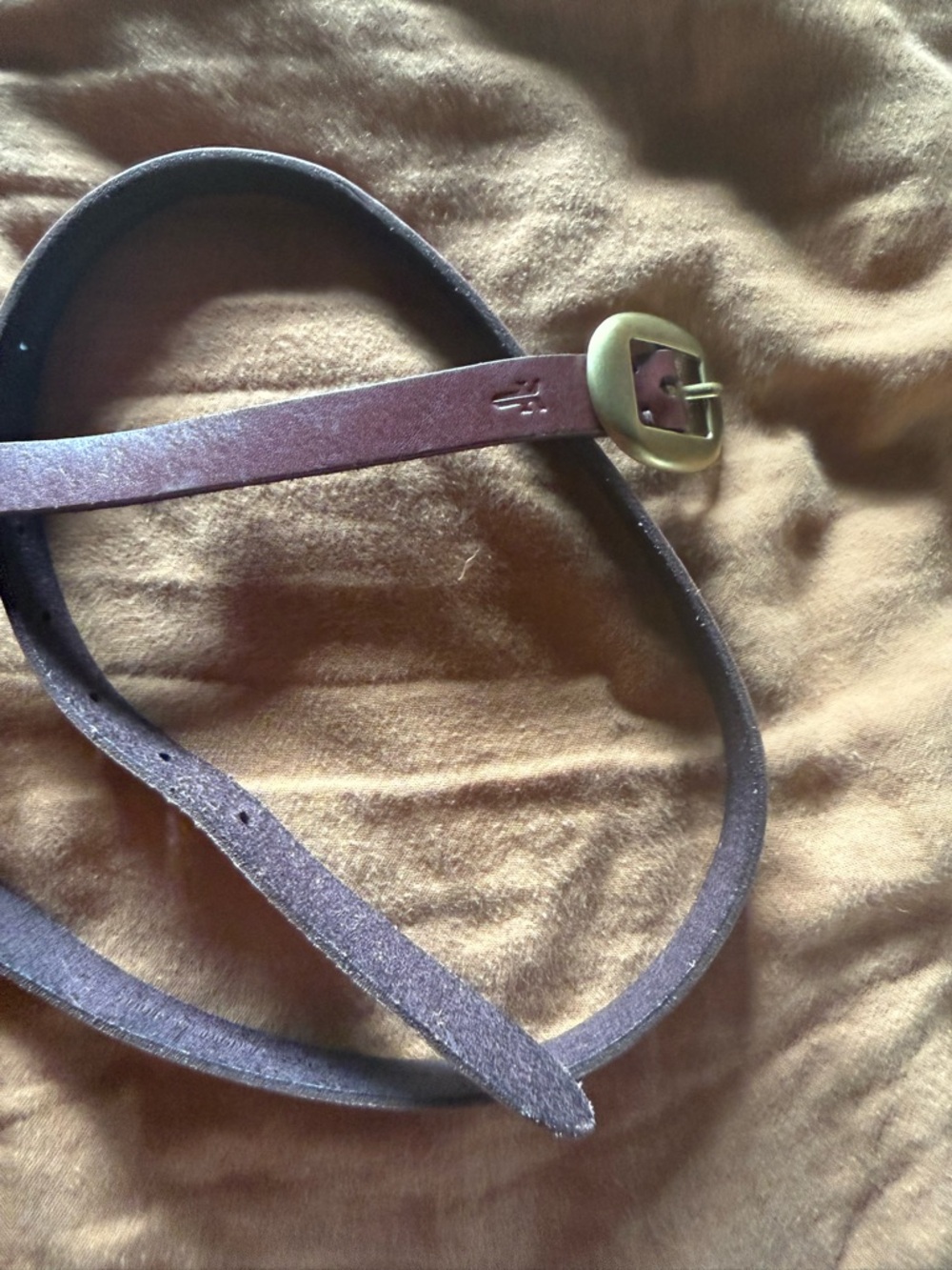 Frye Dark Brown Leather Belt with Brass Buckle